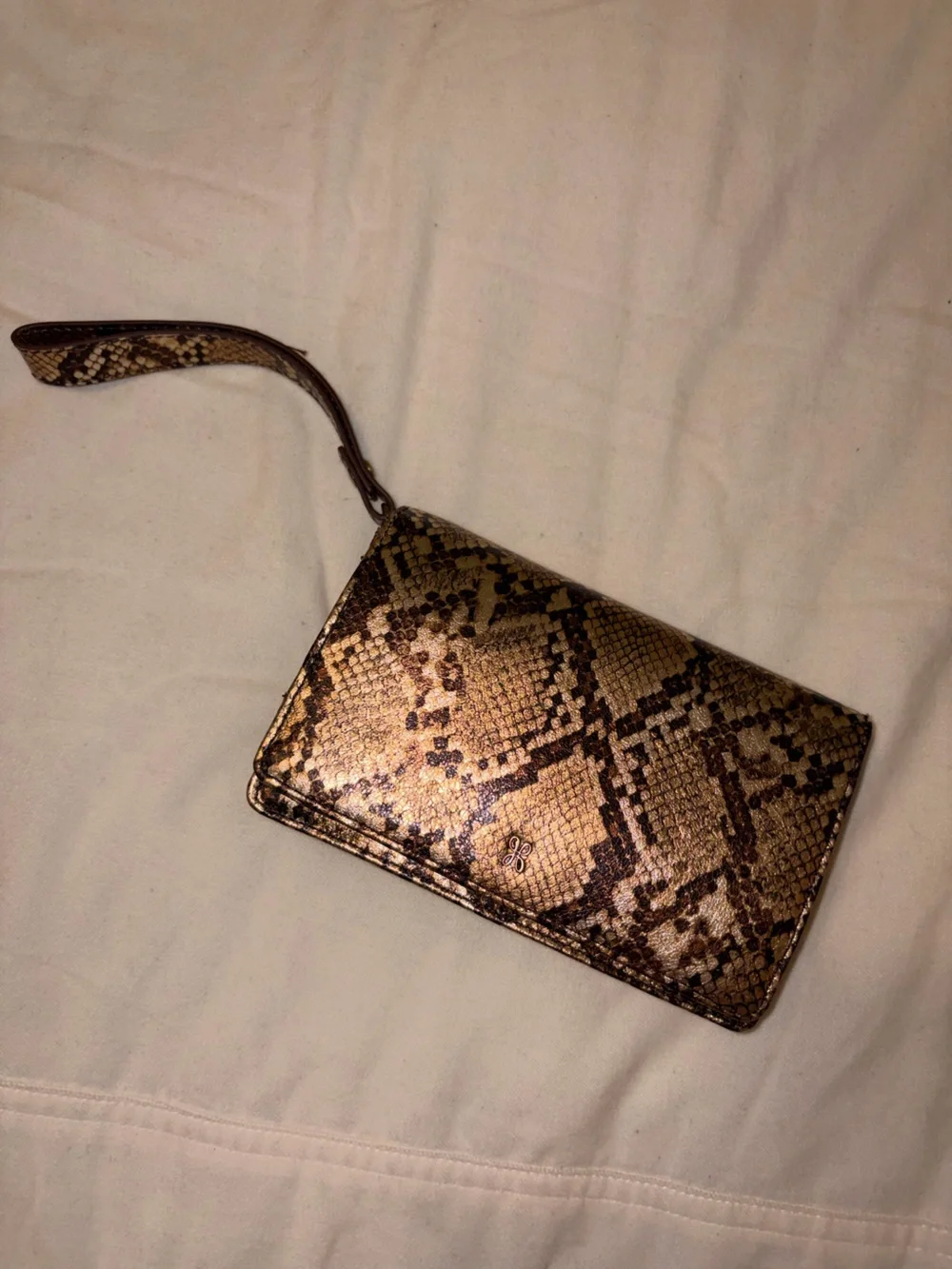 Snake-Print Wristlet Wallet in Brown